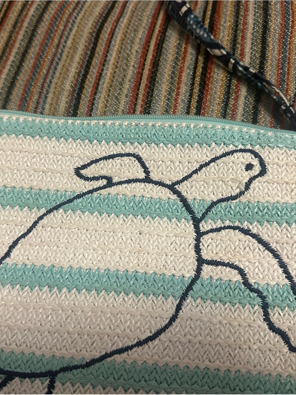 Vera Bradley White and Light Blue Striped Turtle Wristlet